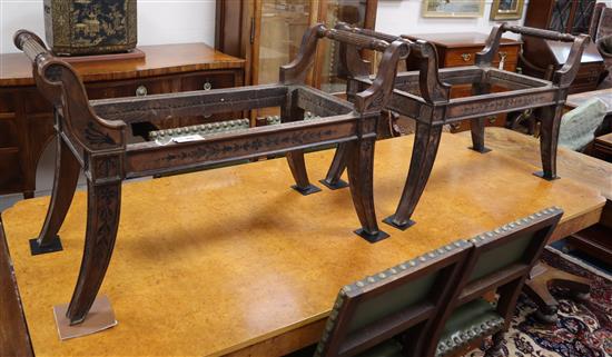 A pair of Regency style Grecian revival mahogany window seats, lacking upholstery W.100cm